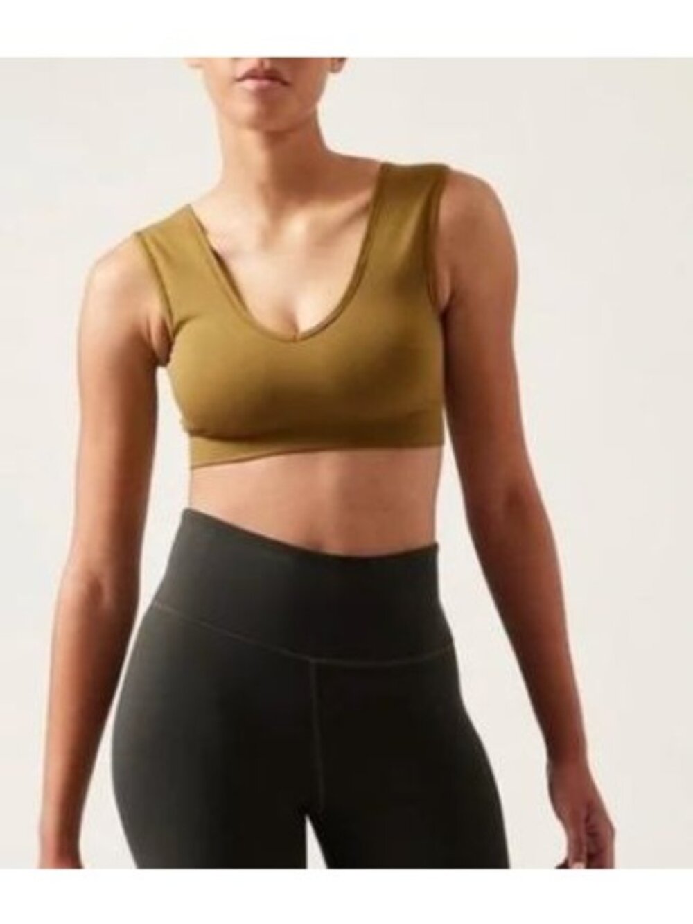 ATHLETA rib aurora plunge bra D-DD in tapestry gold size XL